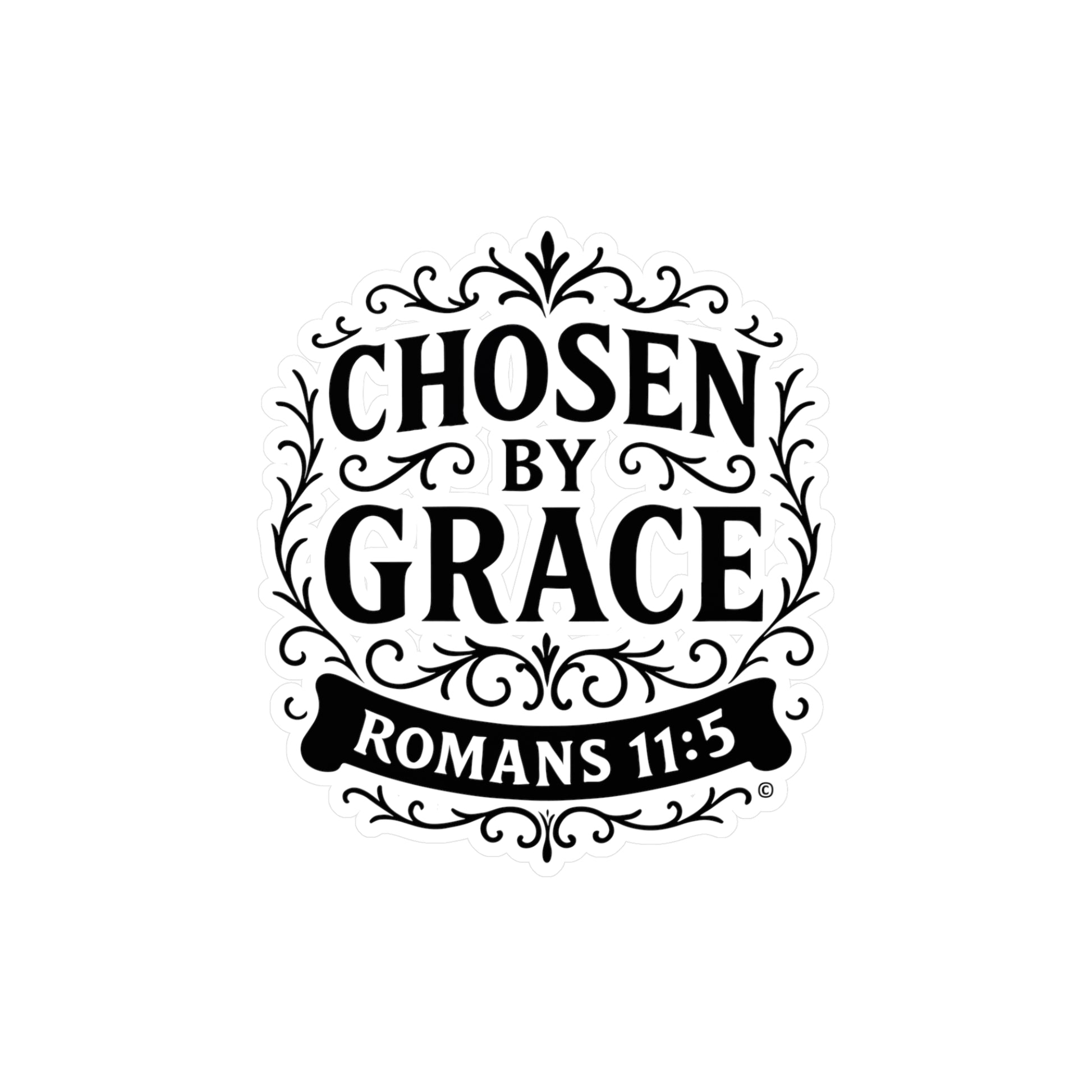 Chosen by Grace (Black Lettering) Kiss-Cut Vinyl Decals, Inspirational Wall Art, Faith-Based Gifts, Perfect for Students - Cross Apparel USA