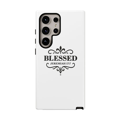 Blessed (Black Lettering), Rugged Phone Case, Inspirational Mobile Cover, Gift for Faith Lovers, Faith-Based Protector
