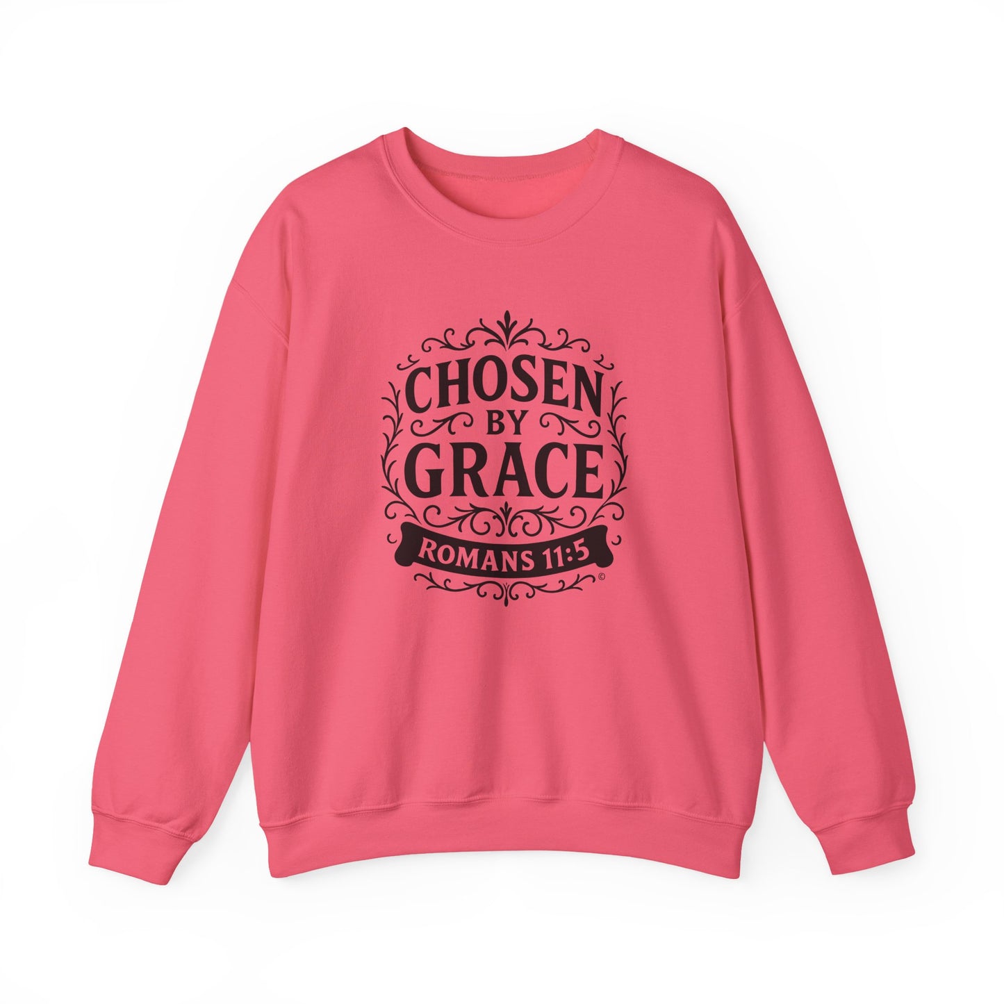 Chosen by Grace (Black Lettering) Unisex Crewneck Sweatshirt - Inspirational Gift, Christian Apparel, Faith-Based Fashion, Cozy Casual Wear, Bible Verse Sweatshirt