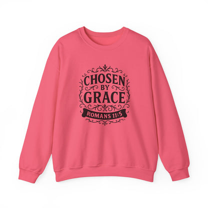 Chosen by Grace (Black Lettering) Unisex Crewneck Sweatshirt - Inspirational Gift, Christian Apparel, Faith-Based Fashion, Cozy Casual Wear, Bible Verse Sweatshirt