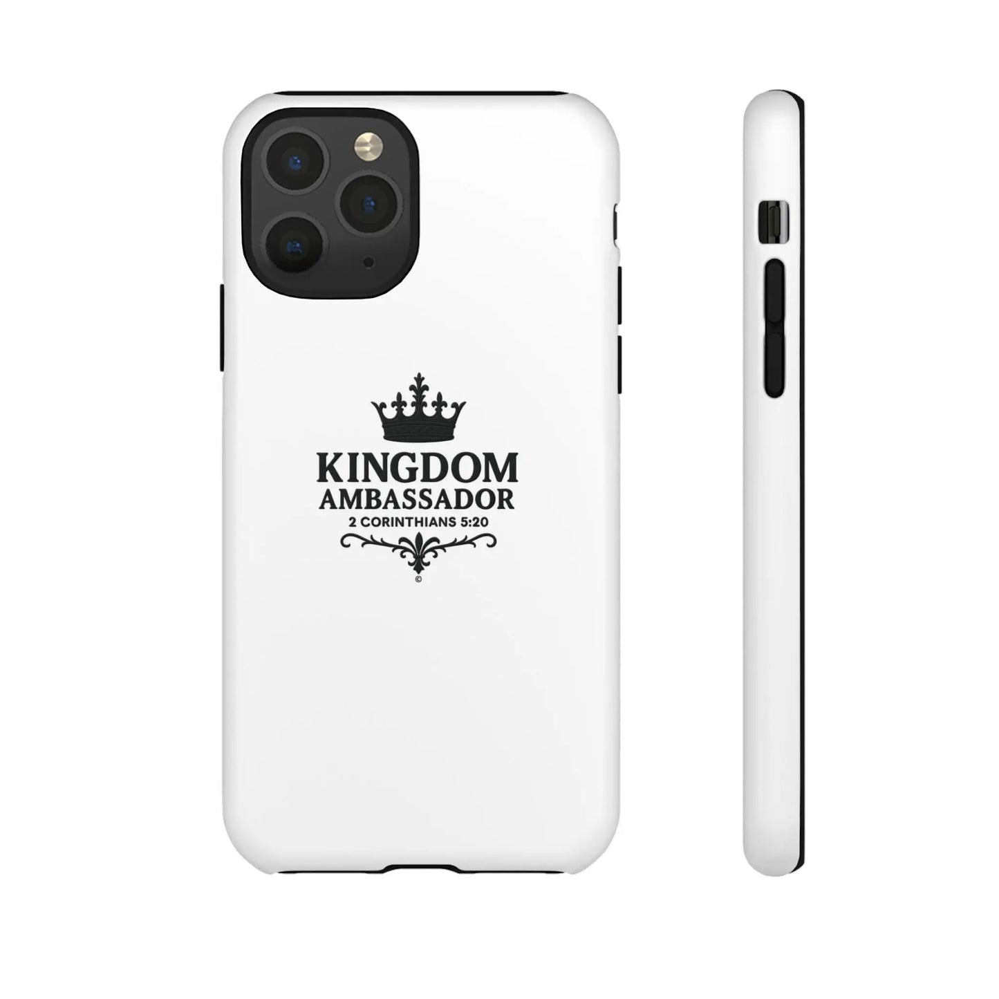 Kingdom Ambassador (Black Lettering) Rugged Phone Case, Inspirational Mobile Cover, Gift for Faith Lovers, Faith-Based Protector - Cross Apparel USA