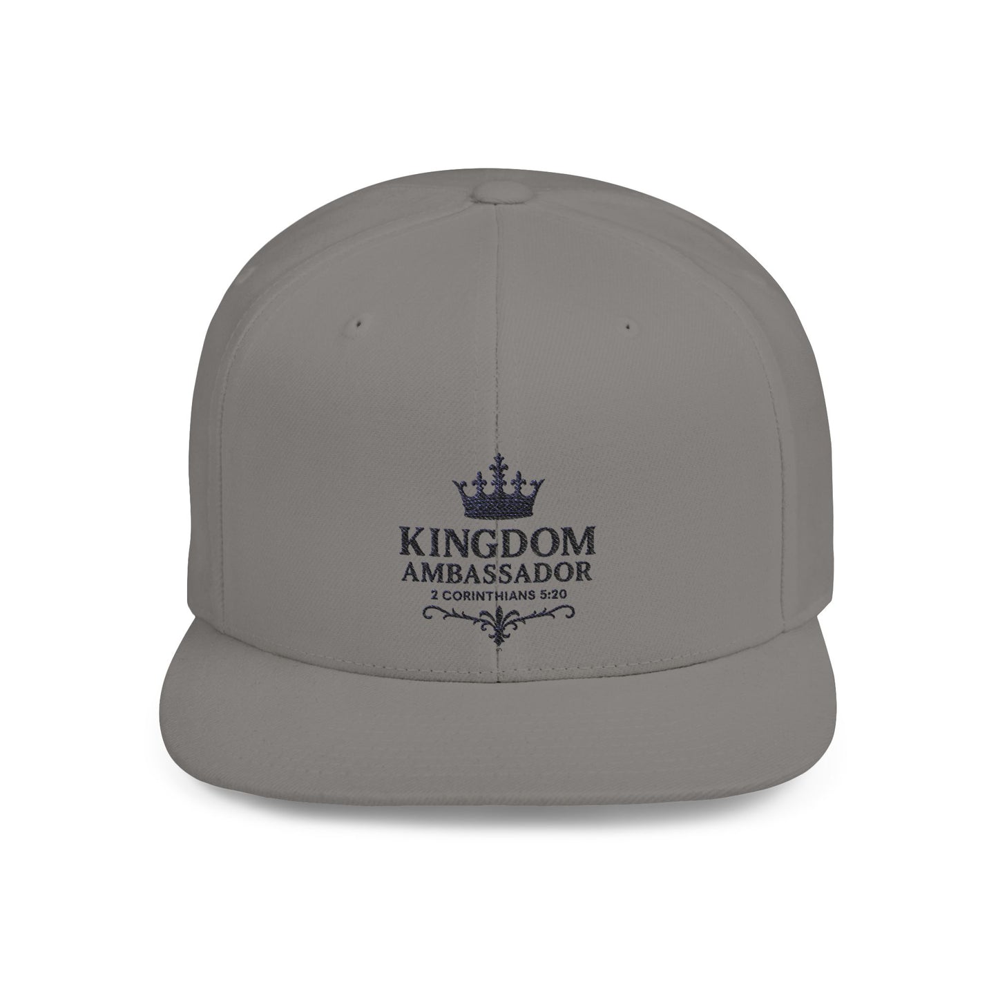 Kingdom Ambassador Embroidered (Black Lettering) Flat Bill Snapback Hat, Adjustable Baseball Cap, Inspirational Streetwear, Gift for Believers, Faith-based Accessories