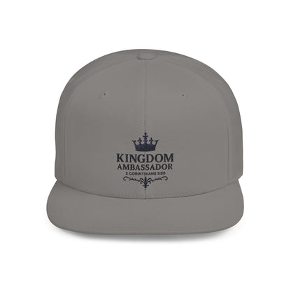 Kingdom Ambassador Embroidered (Black Lettering) Flat Bill Snapback Hat, Adjustable Baseball Cap, Inspirational Streetwear, Gift for Believers, Faith-based Accessories