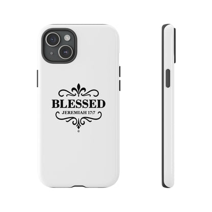 Blessed (Black Lettering), Rugged Phone Case, Inspirational Mobile Cover, Gift for Faith Lovers, Faith-Based Protector
