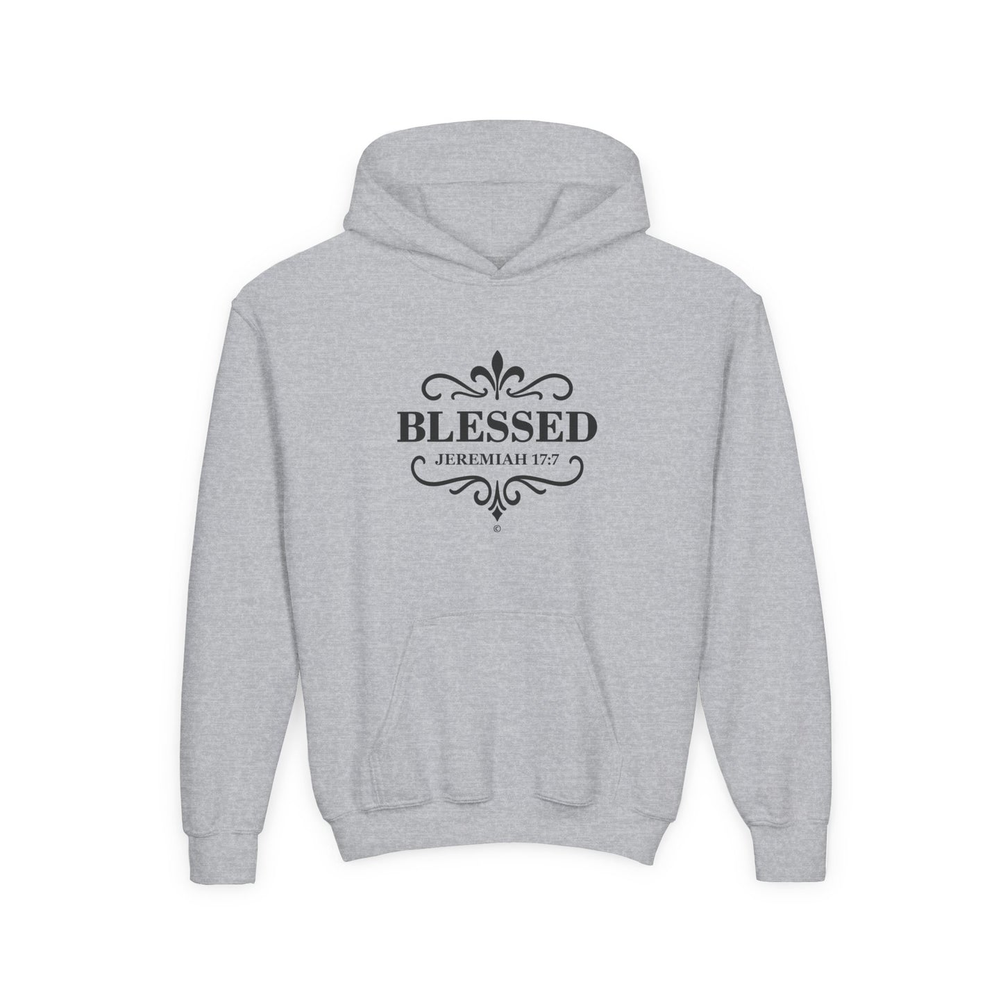 Blessed (Black Lettering) Youth Apparel Clothing Heavy Blend Hoodie Hooded Sweatshirt