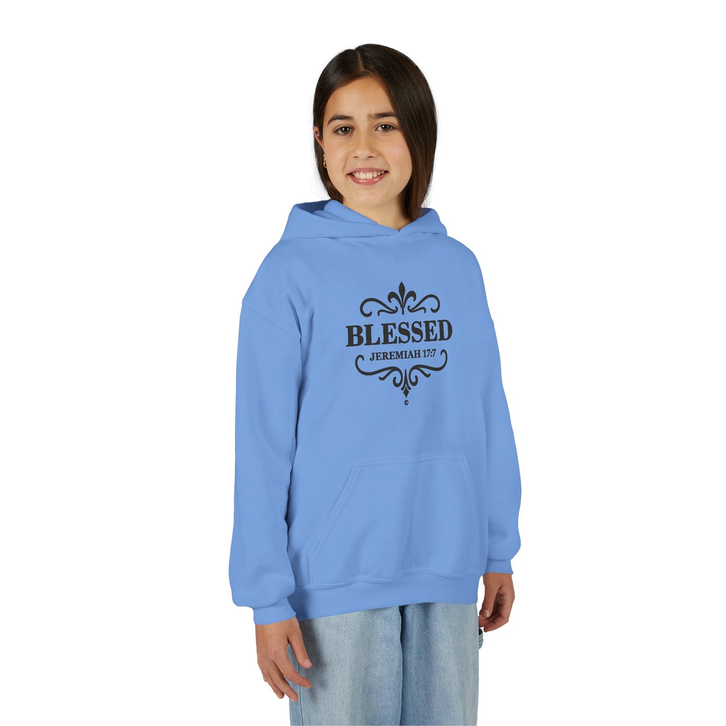 Blessed (Black Lettering) Youth Apparel Clothing Heavy Blend Hoodie Hooded Sweatshirt