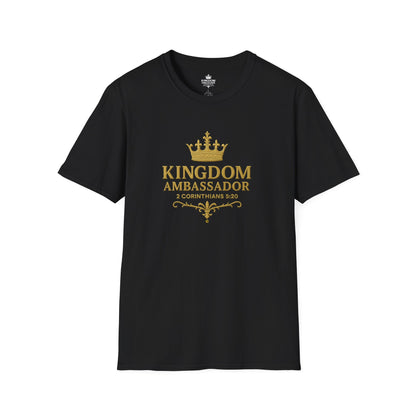 Kingdom Ambassador (Gold Lettering) T-Shirt | Unisex Softstyle Tee for Faith, Community Events, Gifts for Believers