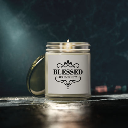 Blessed (Black Lettering) Scented Candle - Coconut Apricot Wax, Inspirational Home Decor, Relaxation, Gifts for Believers