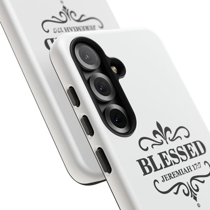 Blessed (Black Lettering), Rugged Phone Case, Inspirational Mobile Cover, Gift for Faith Lovers, Faith-Based Protector