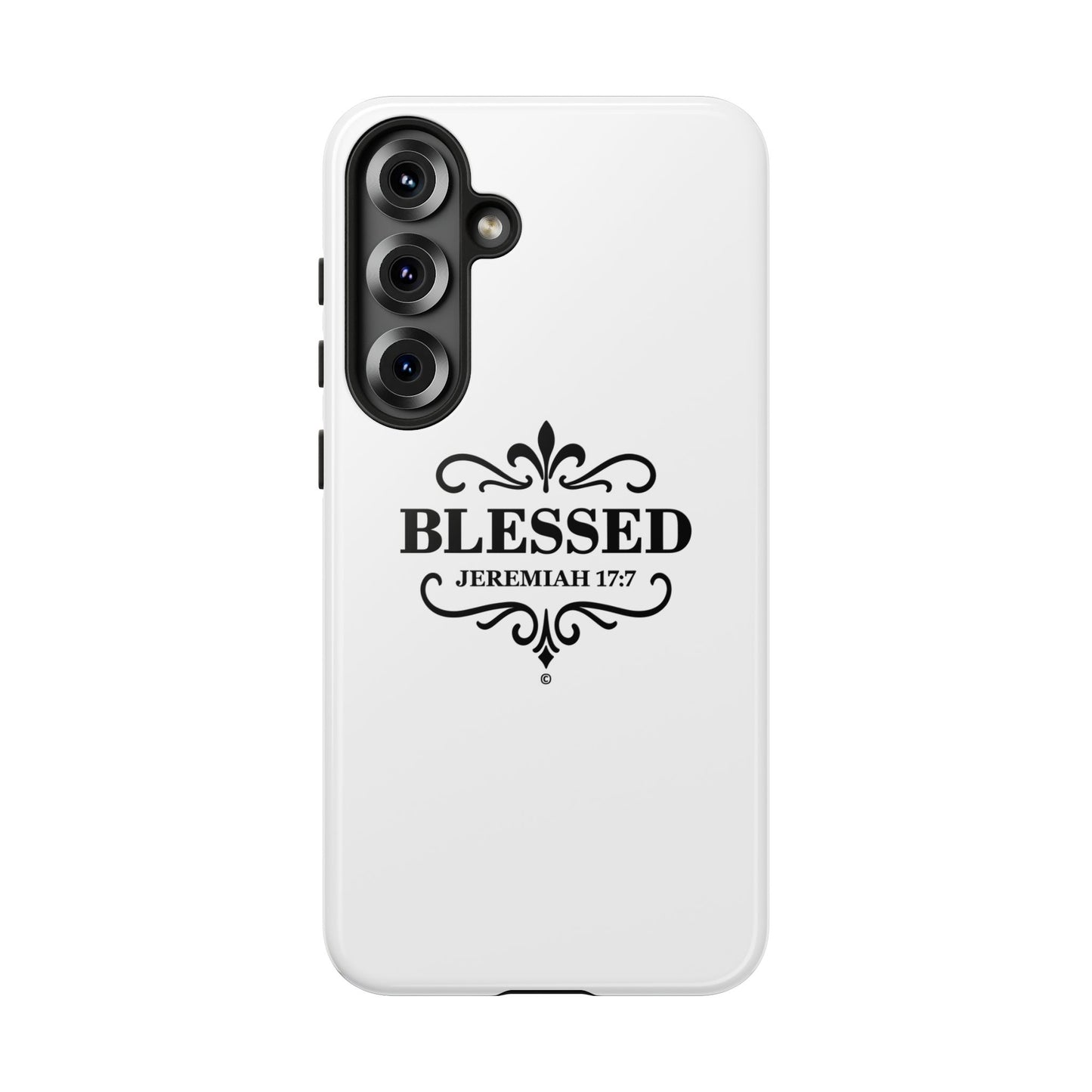 Blessed (Black Lettering), Rugged Phone Case, Inspirational Mobile Cover, Gift for Faith Lovers, Faith-Based Protector - Cross Apparel USA