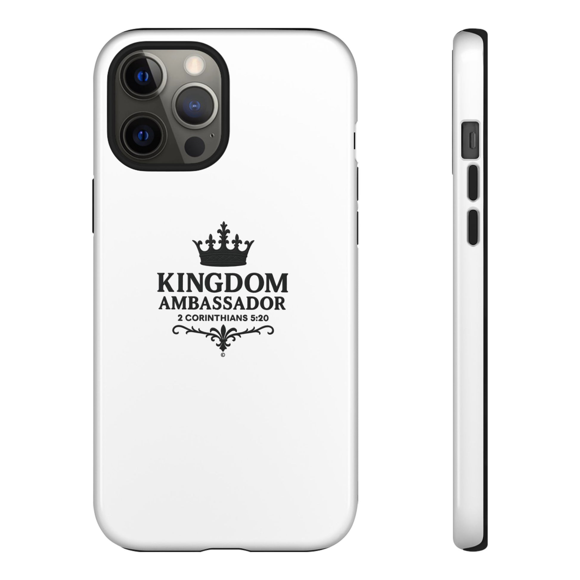 Kingdom Ambassador (Black Lettering) Rugged Phone Case, Inspirational Mobile Cover, Gift for Faith Lovers, Faith-Based Protector - Cross Apparel USA