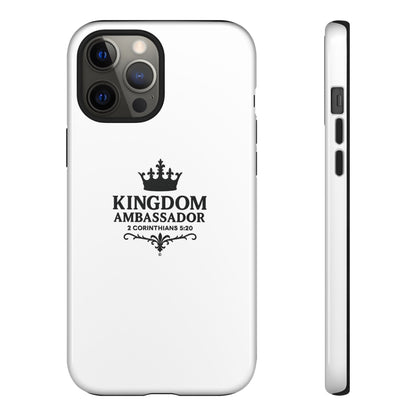 Kingdom Ambassador (Black Lettering) Rugged Phone Case, Inspirational Mobile Cover, Gift for Faith Lovers, Faith-Based Protector - Cross Apparel USA