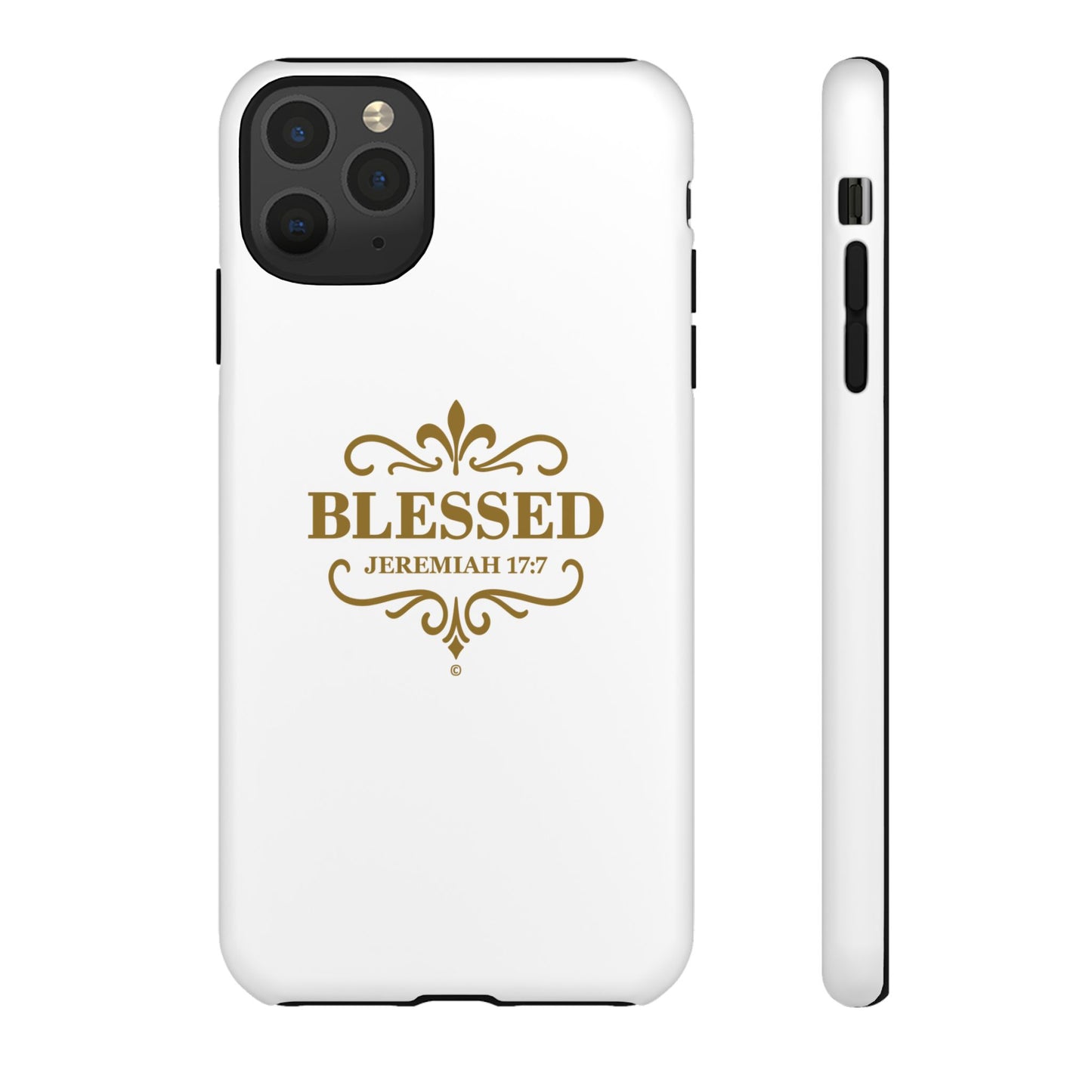Blessed (Gold Lettering), Rugged Phone Case, Inspirational Mobile Cover, Gift for Faith Lovers, Faith-Based Protector