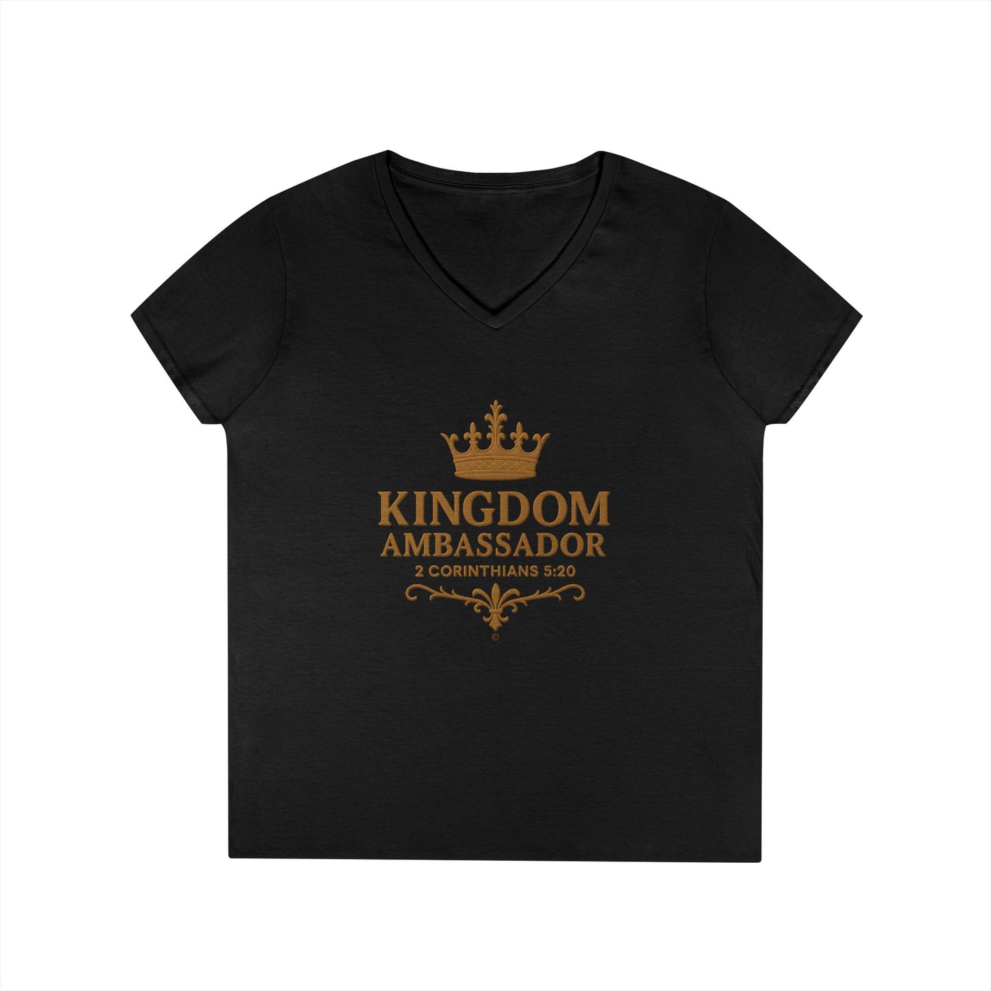 Kingdom Ambassador (Gold) Ladies V-Neck T-Shirt, Inspirational Gift, Faith-Based Gift