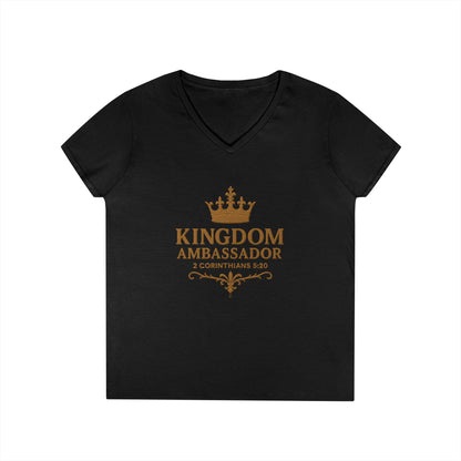 Kingdom Ambassador (Gold) Ladies V-Neck T-Shirt, Inspirational Gift, Faith-Based Gift