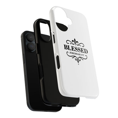 Blessed (Black Lettering), Rugged Phone Case, Inspirational Mobile Cover, Gift for Faith Lovers, Faith-Based Protector