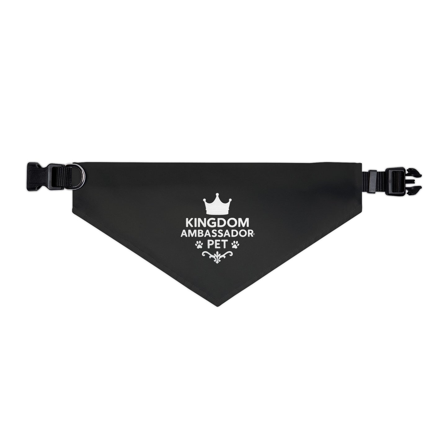 Kingdom Ambassador Pet (White Lettering on Black) Bandana Collar, Inspirational Pet Fashion Accessory, Pet Lover Gift