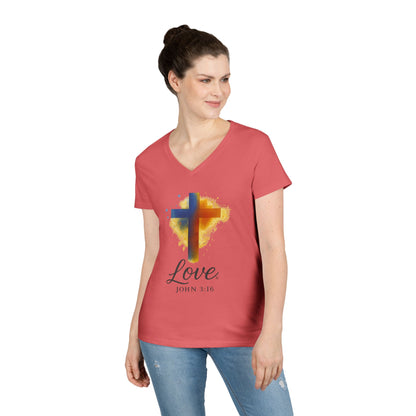 Love (Full Color) Ladies V-Neck T-Shirt, Inspirational Gift, Faith-Based Gift