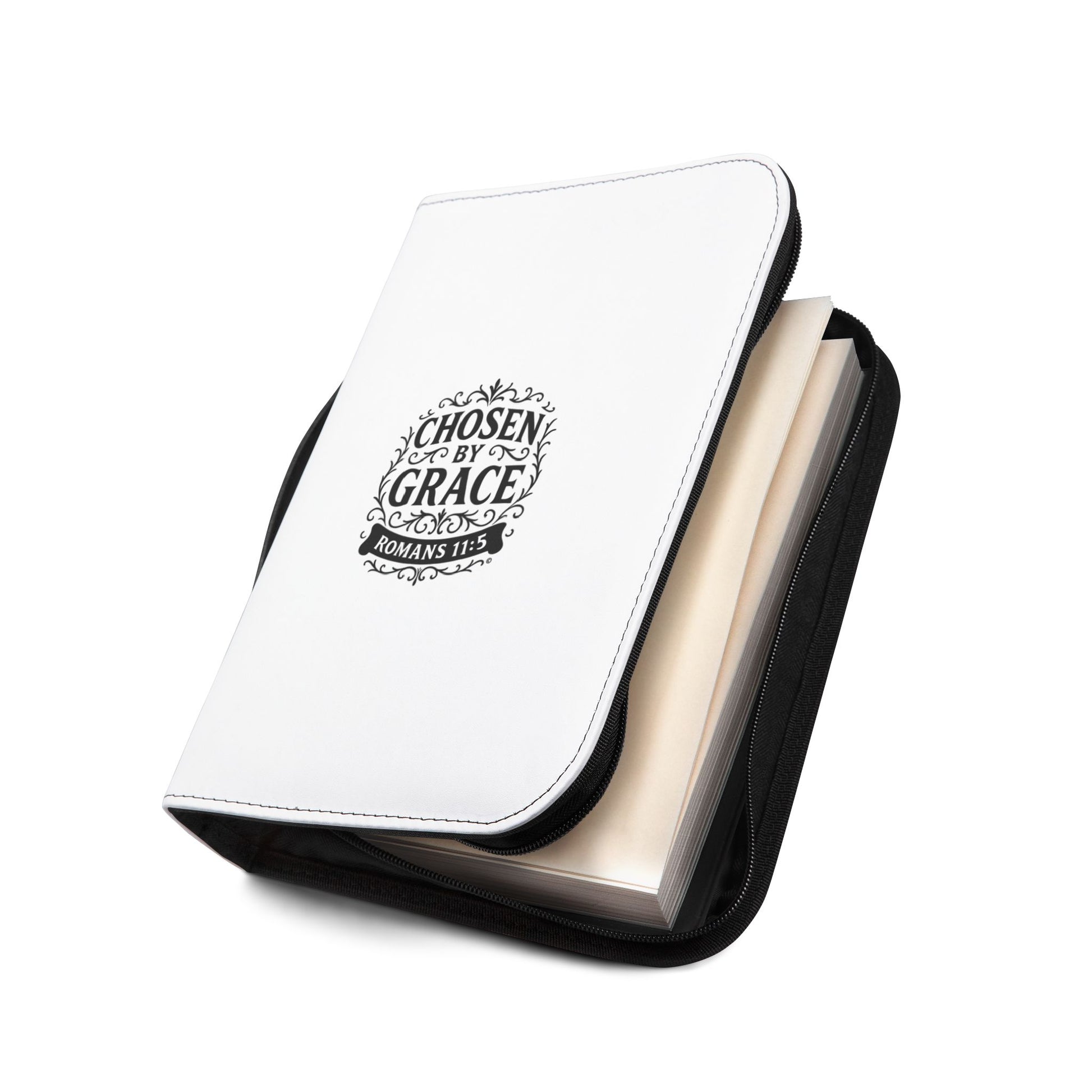 Chosen by Grace (Black Lettering) Inspirational Bible Cover, Gift for Believers, Faith-Based Book Cover - Cross Apparel USA