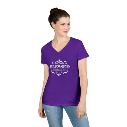 Blessed (White Lettering) Ladies V-Neck T-Shirt, Inspirational Gift, Faith-Based Gift