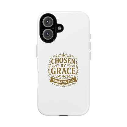 Chosen by Grace (Gold Lettering), Rugged Phone Case, Inspirational Mobile Cover, Gift for Faith Lovers, Faith-Based Protector - Cross Apparel USA