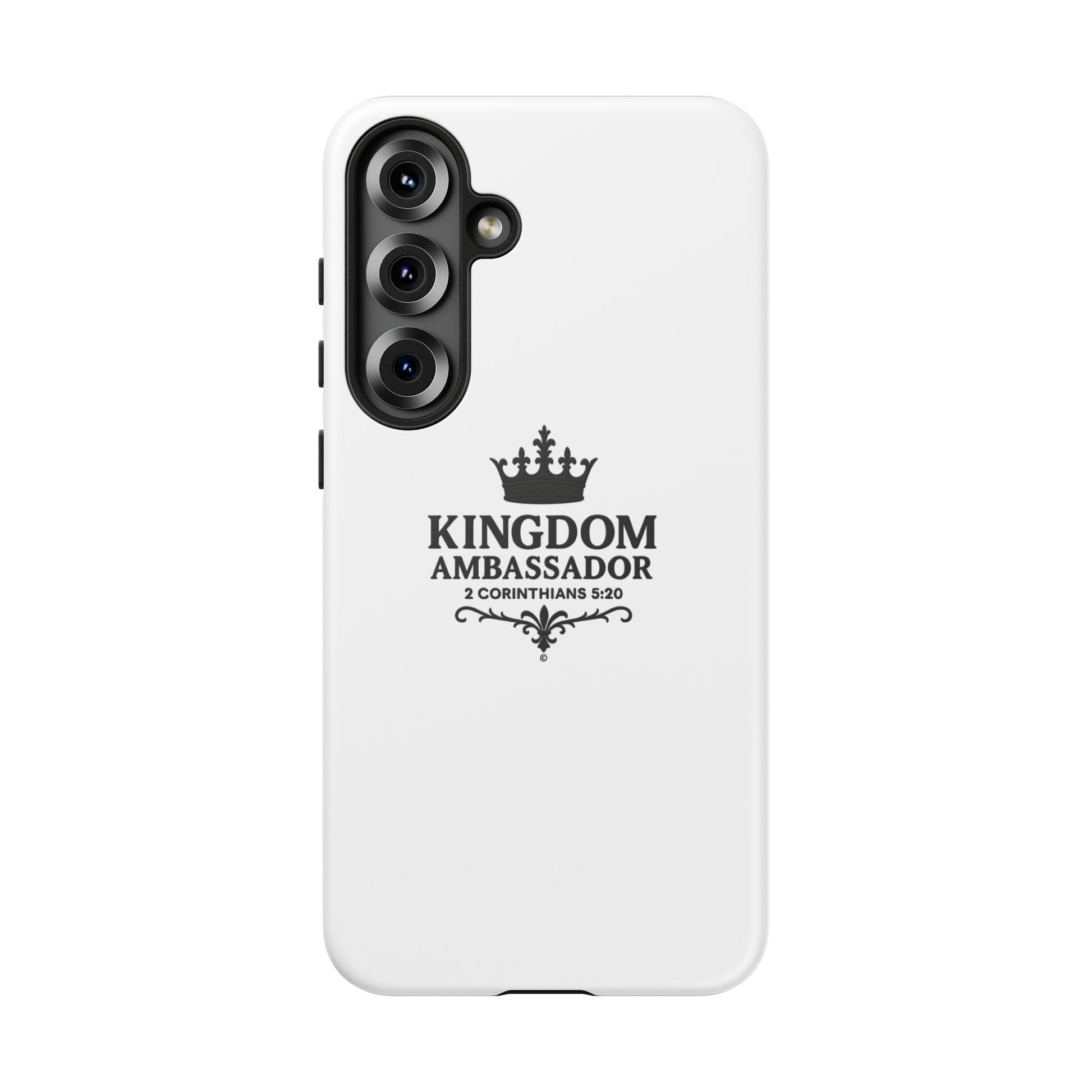 Kingdom Ambassador (Black Lettering) Rugged Phone Case, Inspirational Mobile Cover, Gift for Faith Lovers, Faith-Based Protector - Cross Apparel USA