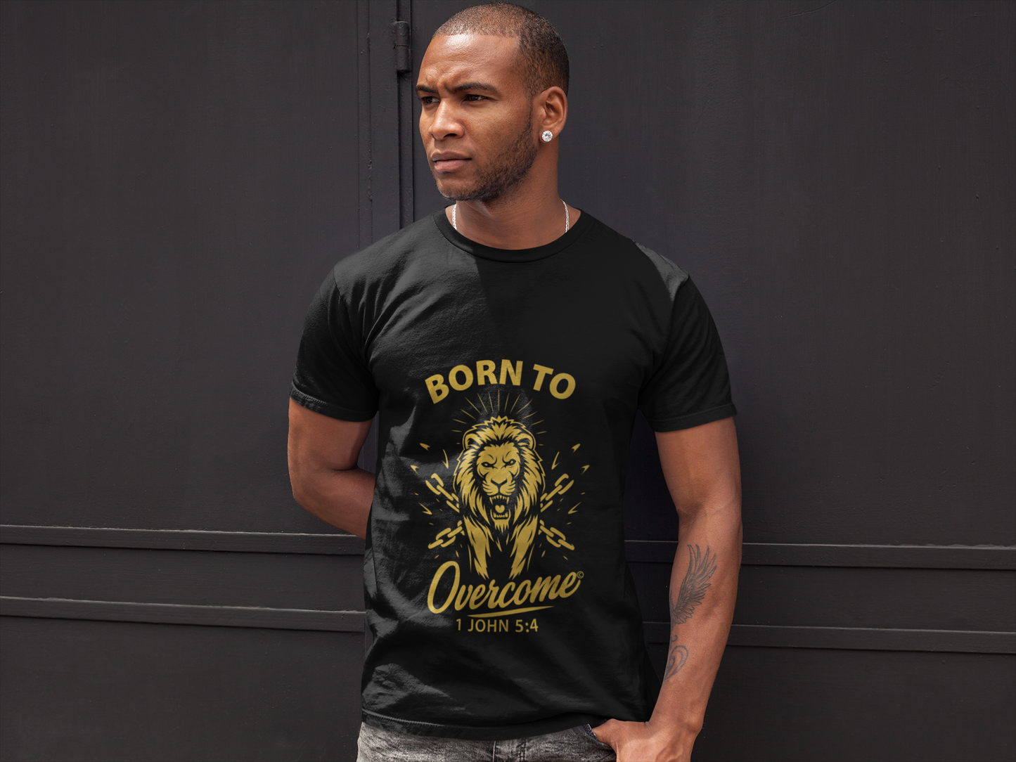 Born to Overcome (Gold Lettering) Unisex Apparel Clothing Tee T-shirt Relaxed Fit Shirt