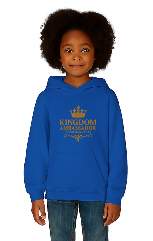 Kingdom Ambassador (Gold Lettering) Youth Hooded Sweatshirt, Inspirational Youth Pullover Sweatshirt, Faith-Based Gift, Biblical Apparel