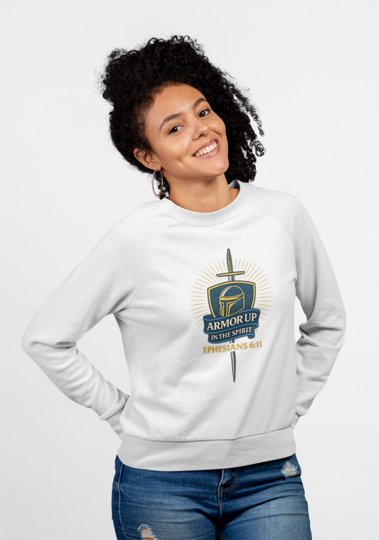 Armor Up (Blue & Gold Lettering) Unisex Crewneck Sweatshirt - Inspirational Gift, Christian Apparel, Faith-Based Fashion, Cozy Casual Wear, Bible Verse Sweatshirt