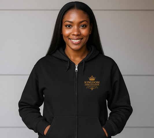 Kingdom Ambassador (Gold Lettering) Zip-Up Hoodie - Cozy Unisex Sweatshirt for Inspirational Style