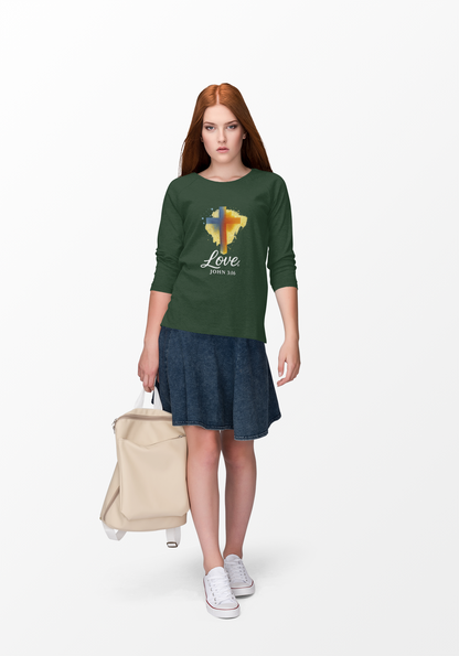 Love (White Lettering) Unisex Crewneck Sweatshirt, Inspirational Apparel, Casual Wear, Gift for Believers, Church Outing Attire, Daily Comfort Wear
