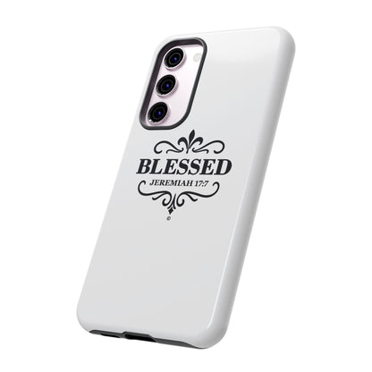 Blessed (Black Lettering), Rugged Phone Case, Inspirational Mobile Cover, Gift for Faith Lovers, Faith-Based Protector