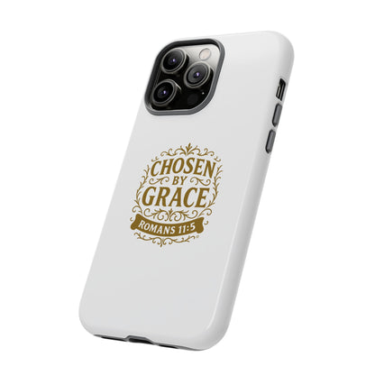 Chosen by Grace (Gold Lettering), Rugged Phone Case, Inspirational Mobile Cover, Gift for Faith Lovers, Faith-Based Protector - Cross Apparel USA