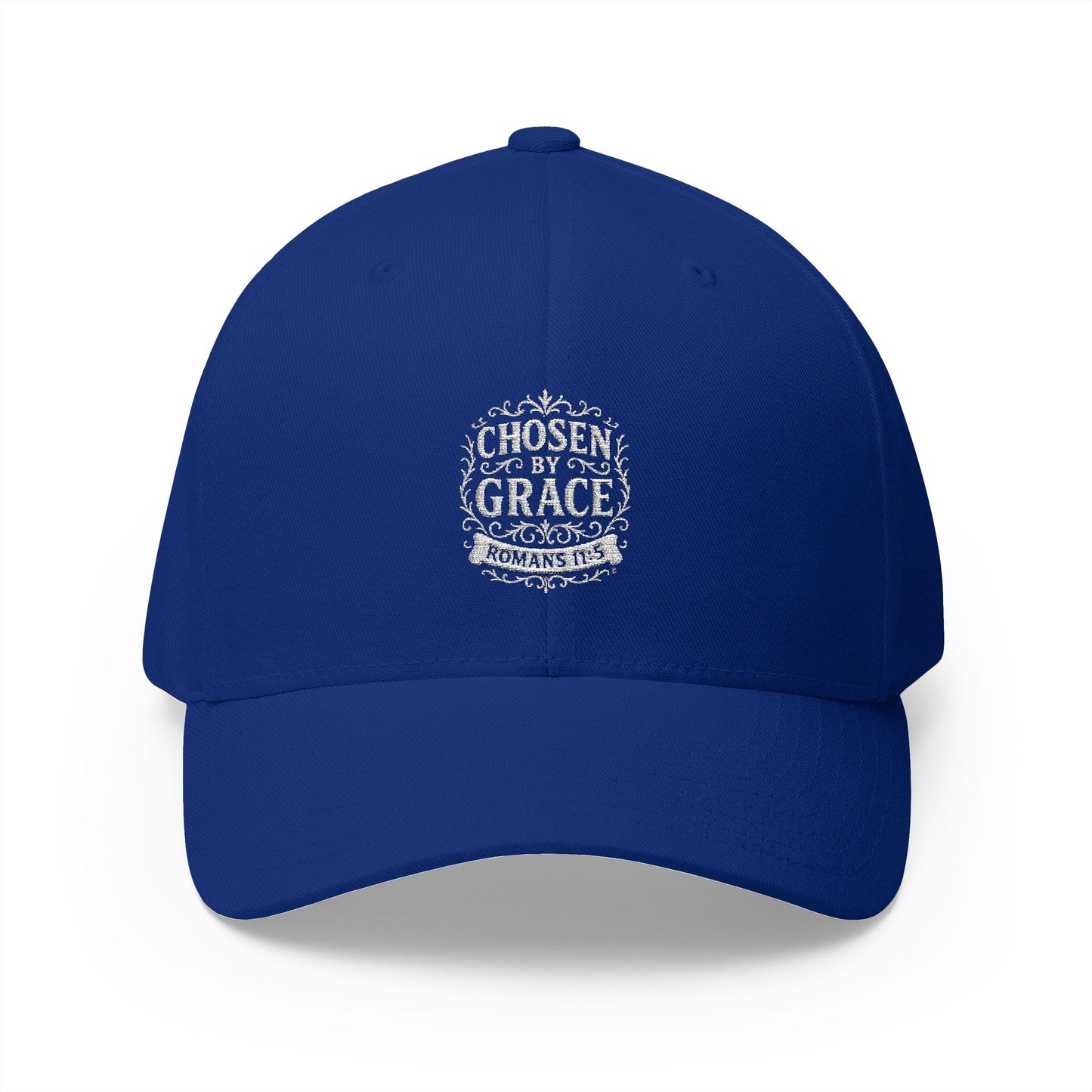 Chosen by Grace (White Lettering) Embroidered Cap - Stylish Flex Fit Closed-Back Hat, Perfect for Events, Gifts, and Celebrations