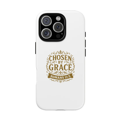 Chosen by Grace (Gold Lettering), Rugged Phone Case, Inspirational Mobile Cover, Gift for Faith Lovers, Faith-Based Protector - Cross Apparel USA