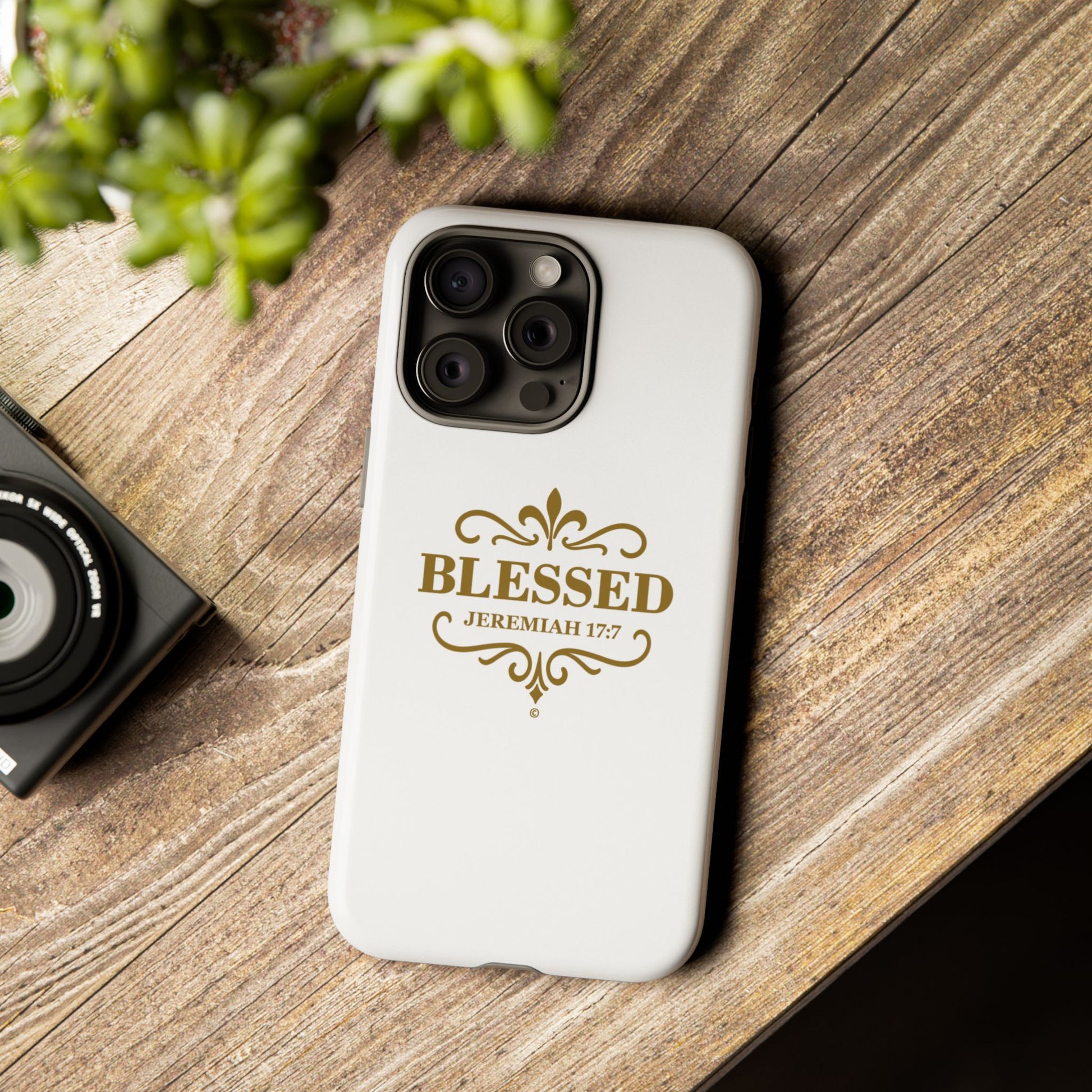 Blessed (Gold Lettering), Rugged Phone Case, Inspirational Mobile Cover, Gift for Faith Lovers, Faith-Based Protector - Cross Apparel USA
