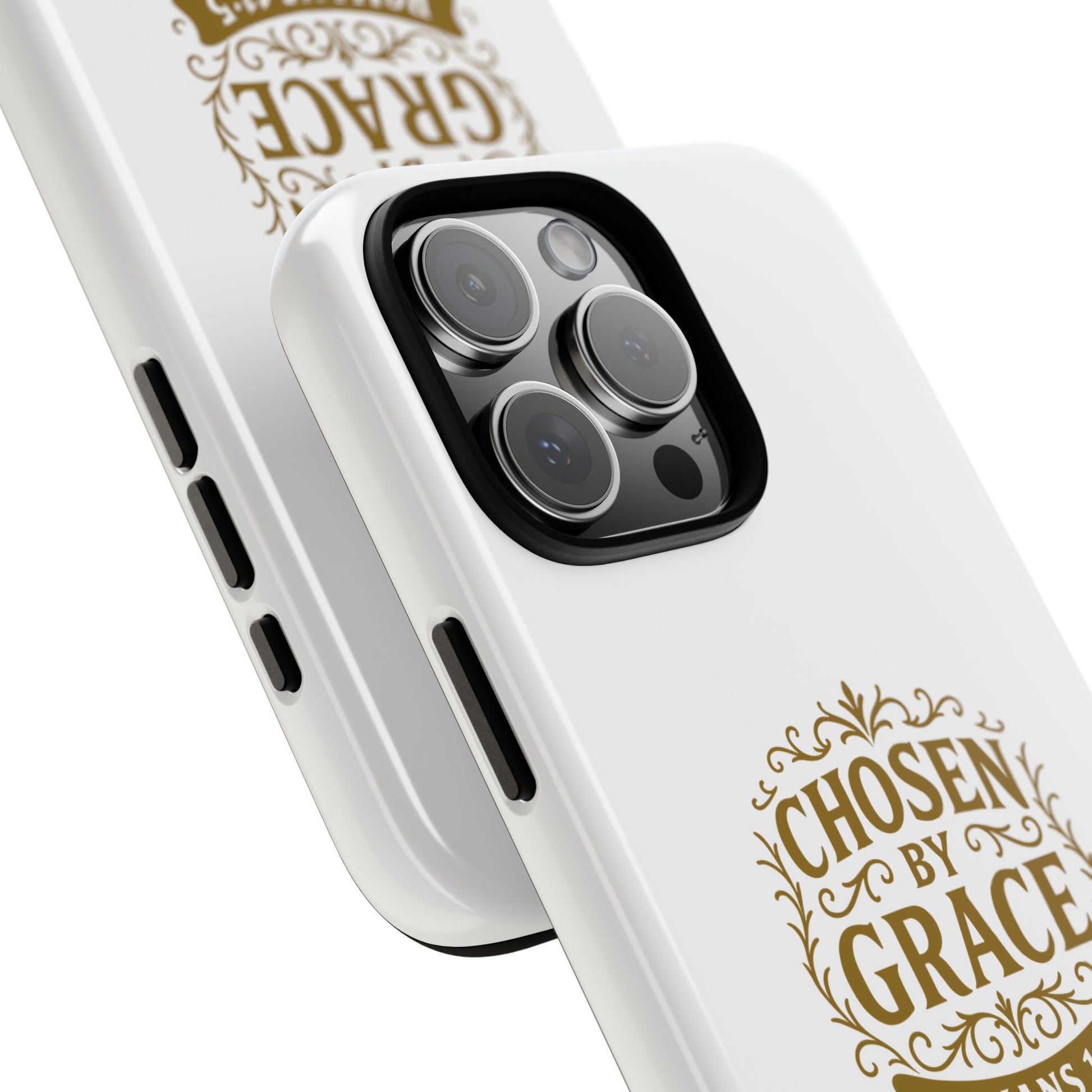 Chosen by Grace (Gold Lettering), Rugged Phone Case, Inspirational Mobile Cover, Gift for Faith Lovers, Faith-Based Protector - Cross Apparel USA