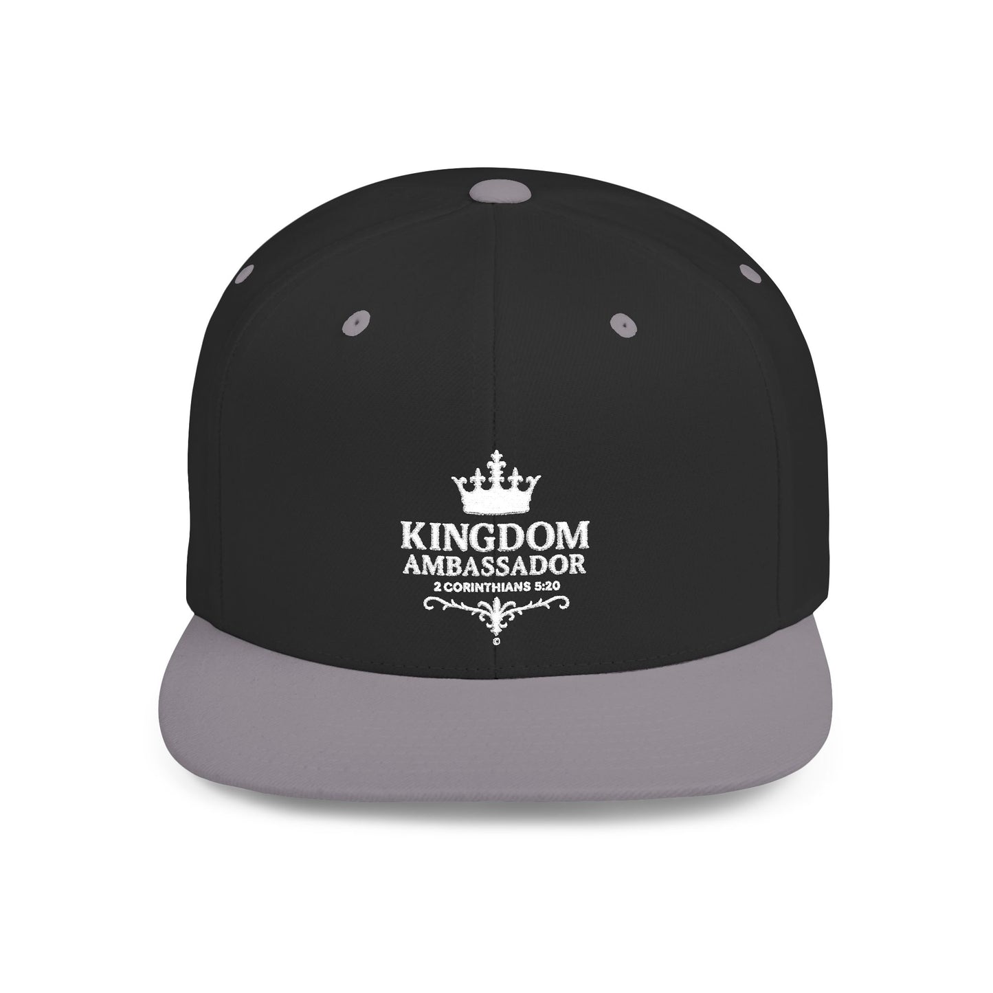 Kingdom Ambassador (White Lettering) Embroidered Flat Bill Snapback Hat, Adjustable Baseball Cap, Inspirational Streetwear, Gift for Believers, Faith-based Accessories