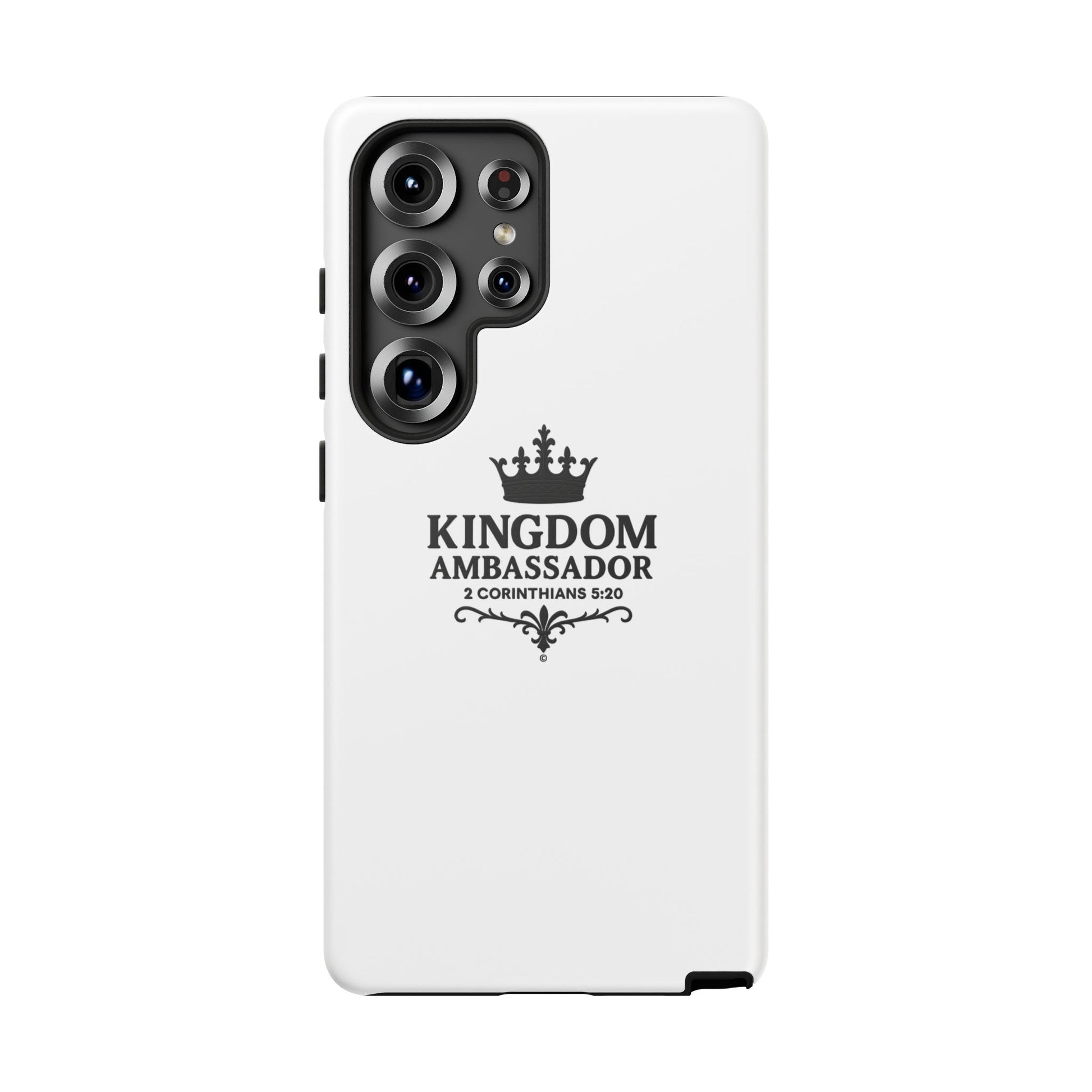 Kingdom Ambassador (Black Lettering) Rugged Phone Case, Inspirational Mobile Cover, Gift for Faith Lovers, Faith-Based Protector - Cross Apparel USA