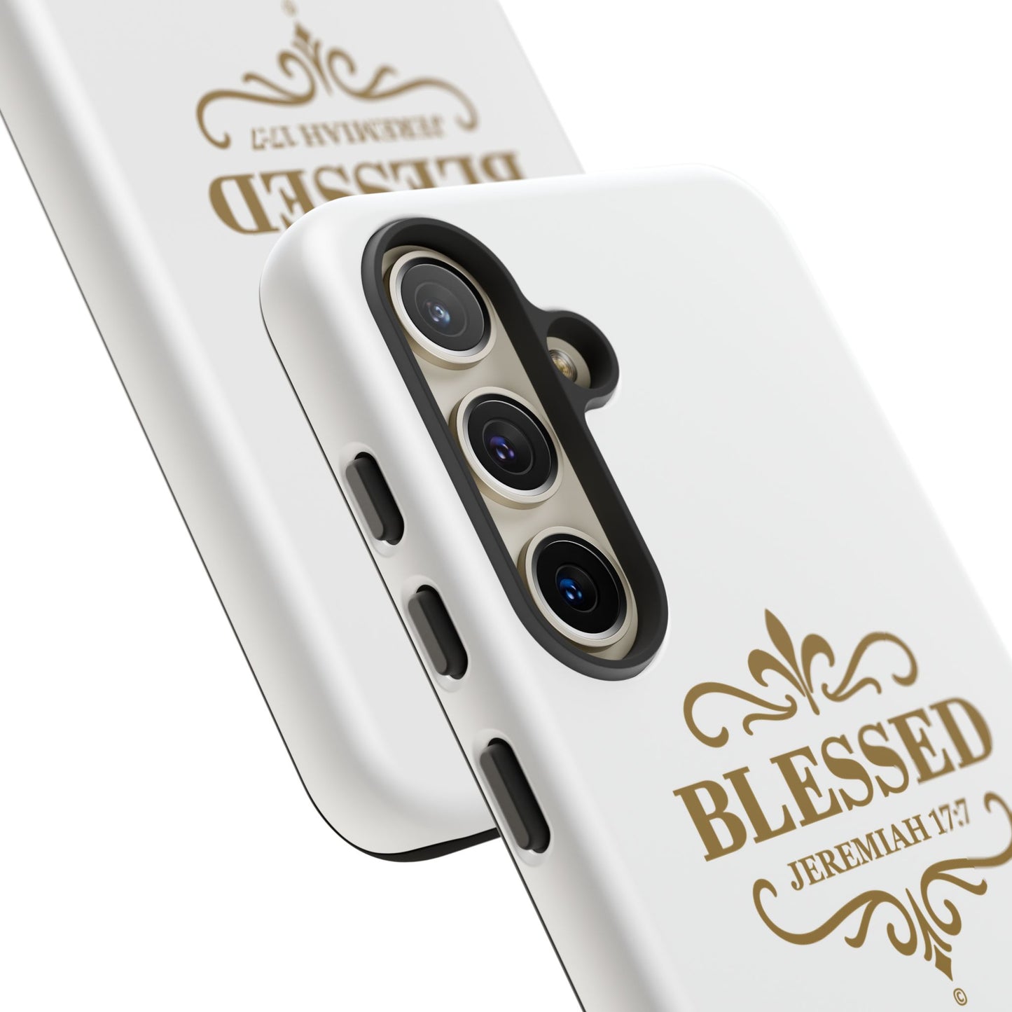 Blessed (Gold Lettering), Rugged Phone Case, Inspirational Mobile Cover, Gift for Faith Lovers, Faith-Based Protector - Cross Apparel USA