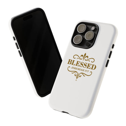 Blessed (Gold Lettering), Rugged Phone Case, Inspirational Mobile Cover, Gift for Faith Lovers, Faith-Based Protector - Cross Apparel USA