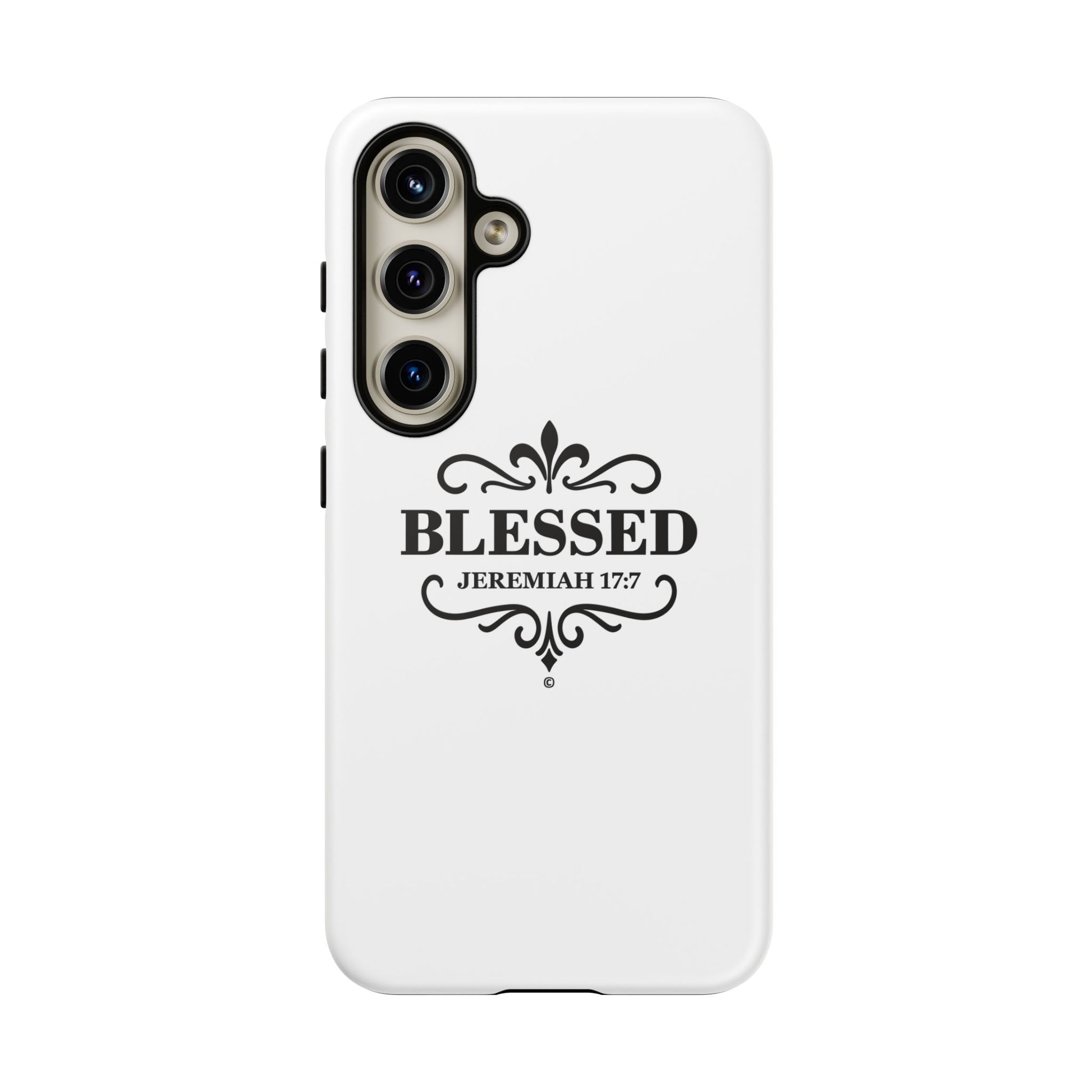 Blessed (Black Lettering), Rugged Phone Case, Inspirational Mobile Cover, Gift for Faith Lovers, Faith-Based Protector - Cross Apparel USA
