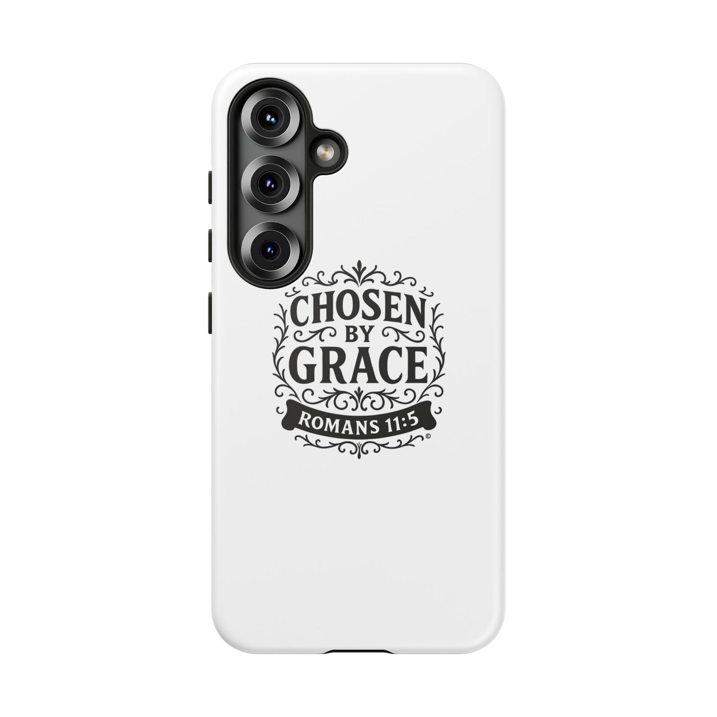 Chosen by Grace (Black Lettering), Rugged Phone Case, Inspirational Mobile Cover, Gift for Faith Lovers, Faith-Based Protector