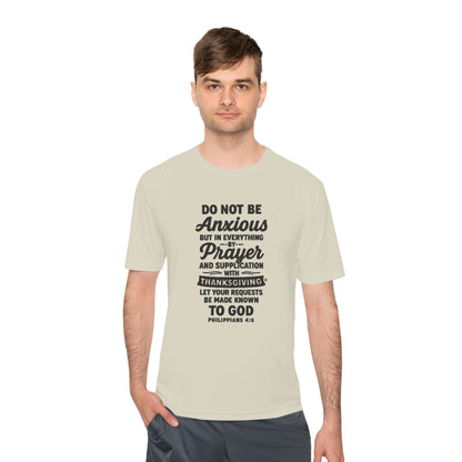 Not Anxious (Black Lettering with full design on the front side) Activewear Performance Moisture Wicking Tee, Faith-Based Workout Shirt, Inspirational Fitness Gear, Gift for Fitness Lovers, Bible Verse T-Shirt - Cross Apparel USA