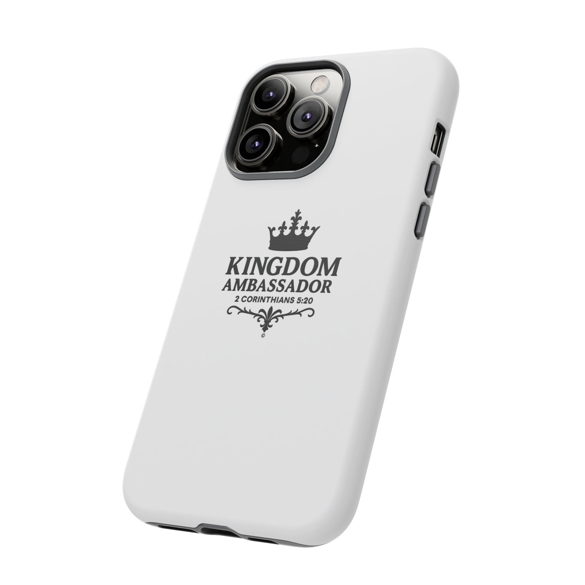 Kingdom Ambassador (Black Lettering) Rugged Phone Case, Inspirational Mobile Cover, Gift for Faith Lovers, Faith-Based Protector - Cross Apparel USA