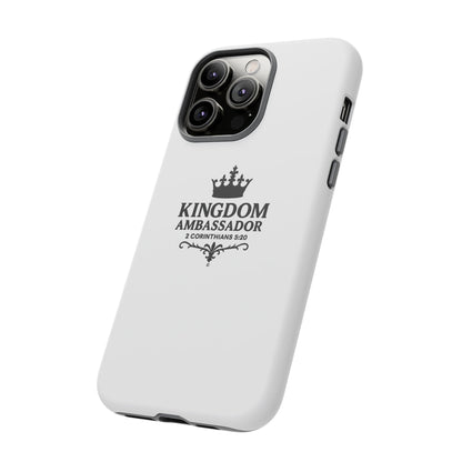 Kingdom Ambassador (Black Lettering) Rugged Phone Case, Inspirational Mobile Cover, Gift for Faith Lovers, Faith-Based Protector - Cross Apparel USA