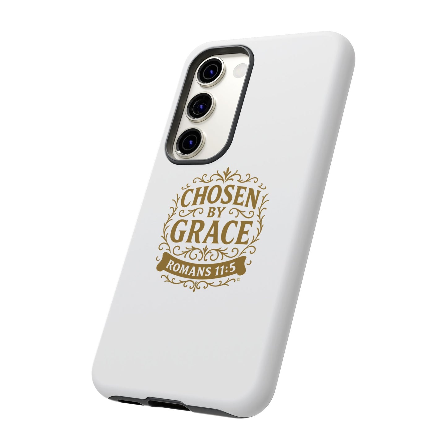 Chosen by Grace (Gold Lettering), Rugged Phone Case, Inspirational Mobile Cover, Gift for Faith Lovers, Faith-Based Protector - Cross Apparel USA
