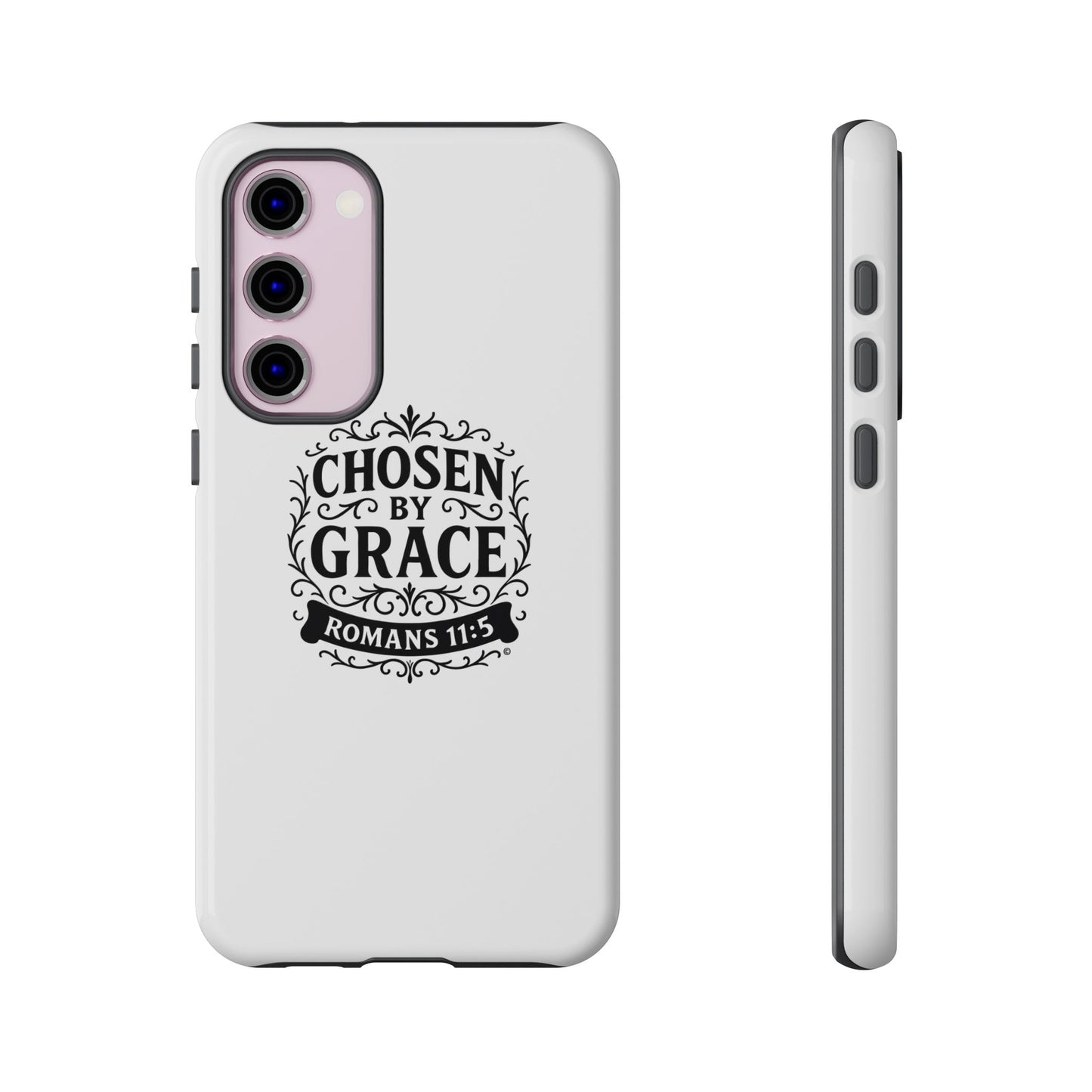 Chosen by Grace (Black Lettering), Rugged Phone Case, Inspirational Mobile Cover, Gift for Faith Lovers, Faith-Based Protector