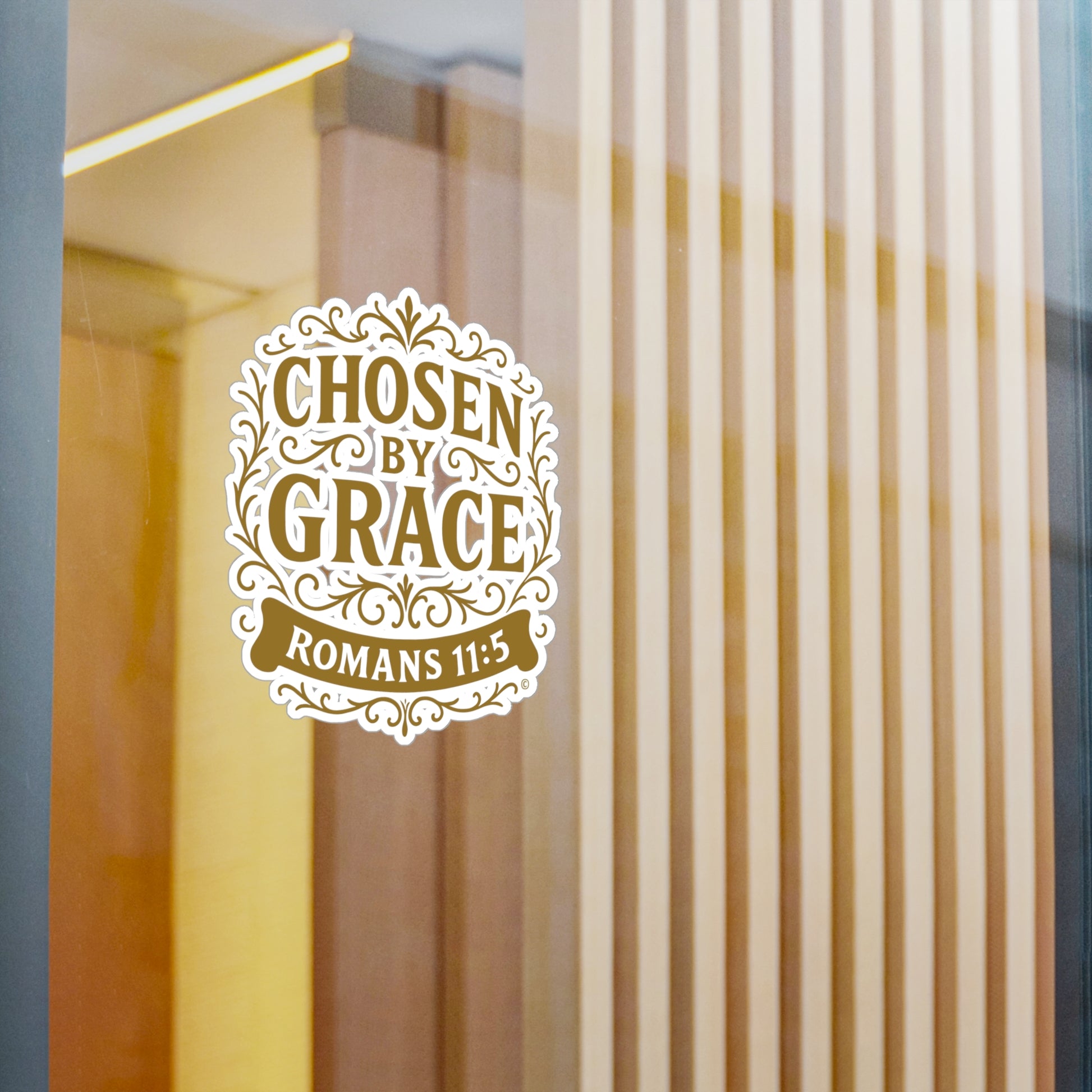 Chosen by Grace (Gold Lettering) Kiss-Cut Vinyl Decals, Inspirational Wall Art, Faith-Based Gifts, Perfect for Students - Cross Apparel USA