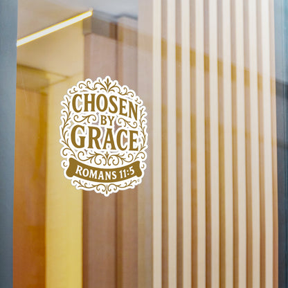 Chosen by Grace (Gold Lettering) Kiss-Cut Vinyl Decals, Inspirational Wall Art, Faith-Based Gifts, Perfect for Students - Cross Apparel USA